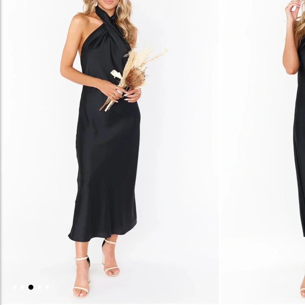 Show Me Your MuMu Black Satin Wedding Dress Jasmine Halter Dress - Picture 3 of 6